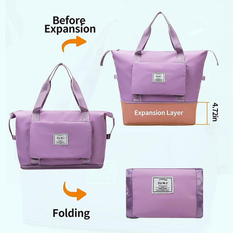 Large Capacity Folding Travel Bag, Waterproof Folding Luggage for Shopping Gym Sports Carry-On Bags(Purple)