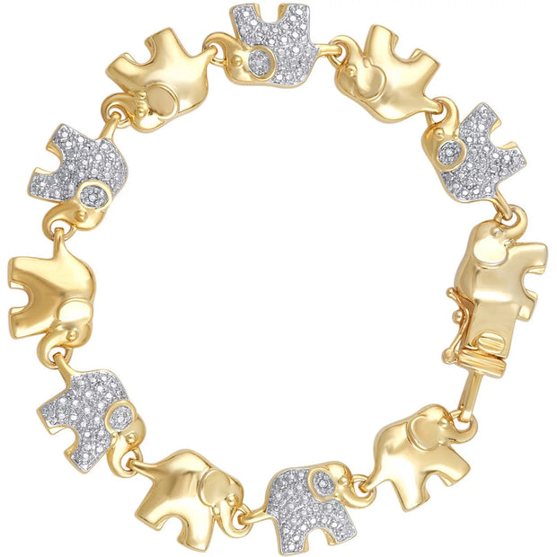 Round Diamond Accent Gold Tone Fashion Elephant Bracelet, 7.5"