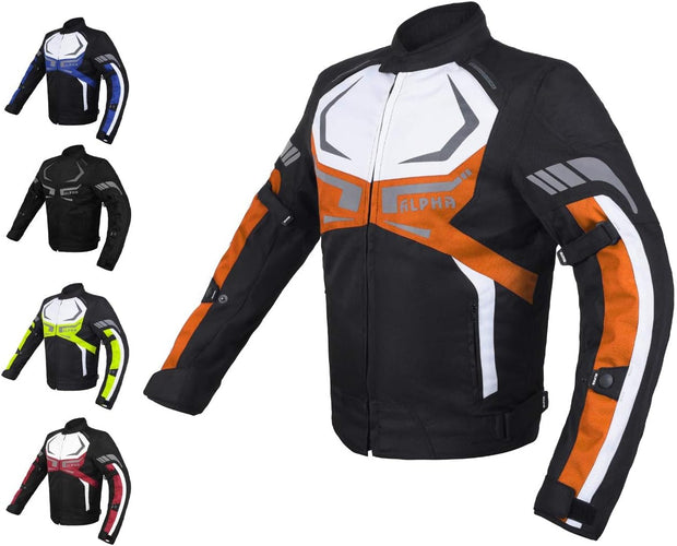 MOTORCYCLE JACKET MENS CE ARMORED BIKERS RIDING RACING WATERPROOF ALL SEASON JACKET (ORANGE, X-LARGE)