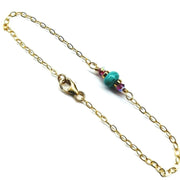 14K Gold Filled Pink and Turquoise Gemstone Dainty Bracelet