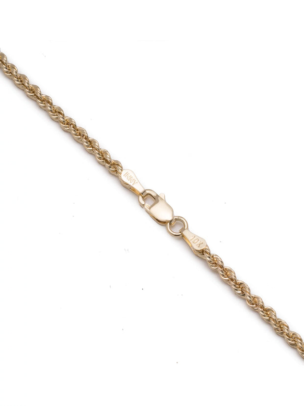 10K Yellow Gold Hollow Rope Chain Bracelet and Anklet for Men & Women, 2.5Mm