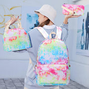 School Backpack Teens Girls Boys Kids School Bags Bookbag with Lunch Bag Pencil Pouch (Tie Dye Green Pink)