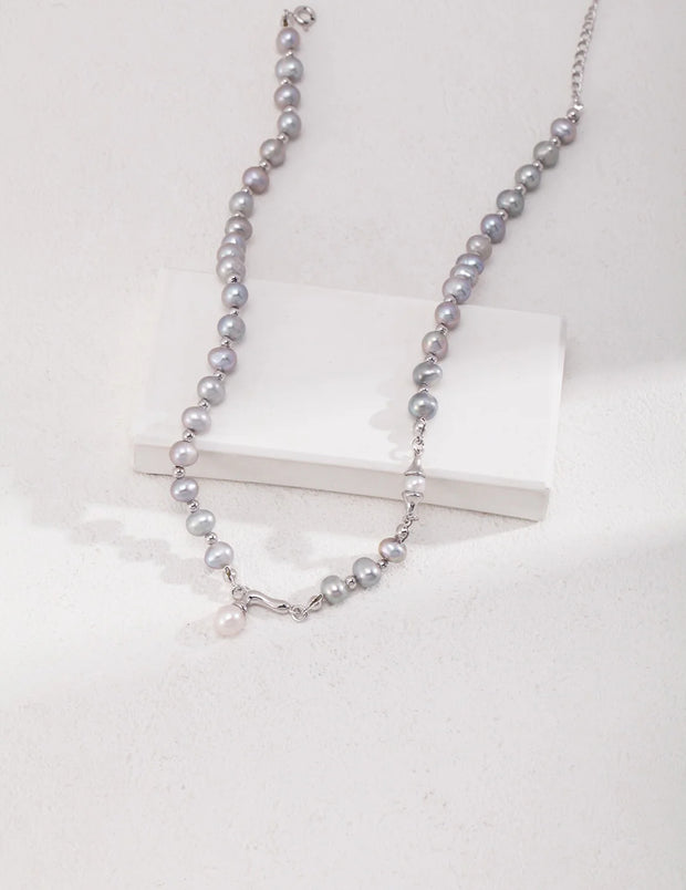 Grey Pearl Beaded Pendant Necklace