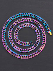 Iridescent Stainless Steel 8Mm Curb Chain Necklace 24"