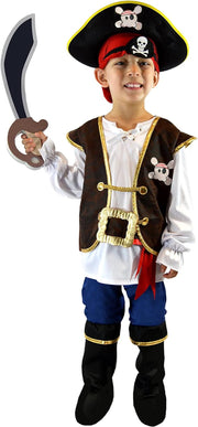 Halloween Pirate Costume Kids, Boys Pirate Costume Set, Pirate Accessories Costume for Dress-Up Party