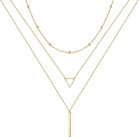 Gold Layered Necklaces for Women - 14K Gold Plated Handmade Multilayer Bar Pearls Coin Disc Moon Butterfly Medallion Adjustable Dainty Layered Choker Necklaces for Women Jewelry