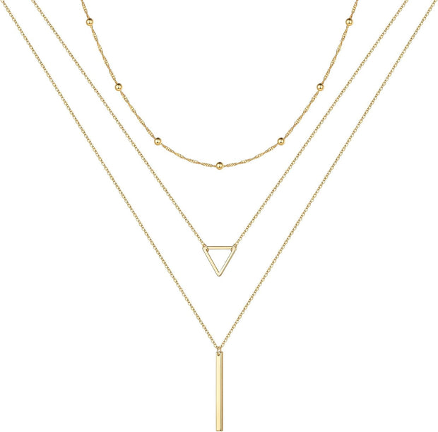 Gold Layered Necklaces for Women - 14K Gold Plated Handmade Multilayer Bar Pearls Coin Disc Moon Butterfly Medallion Adjustable Dainty Layered Choker Necklaces for Women Jewelry