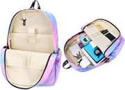 Kids School Backpack for Girls Elementary Student Bags with Insulated Lunch Bag Pencil Case 3 in 1 Bookbags Galaxy Cloud Multi-Color Stylish Pattern