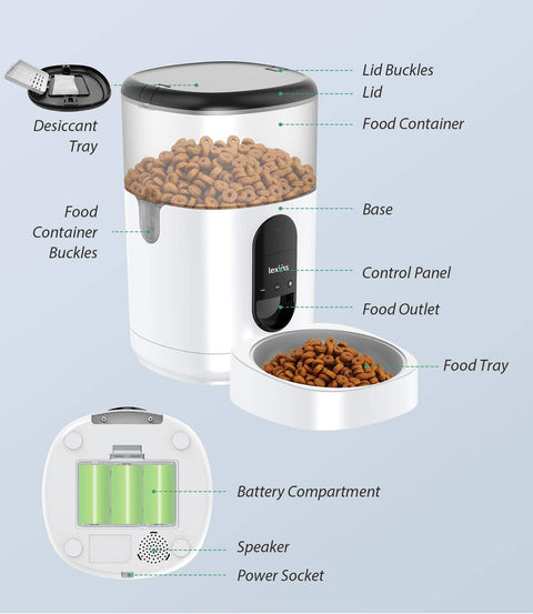 Automatic Cat Feeder, Dog Dispenser with Voice Recorder Programmable Portion Control up to 10 Meals per Day, Smart APP Auto Food Feeder with Desiccant Bag for Small & Medium Pets 4L (Black)