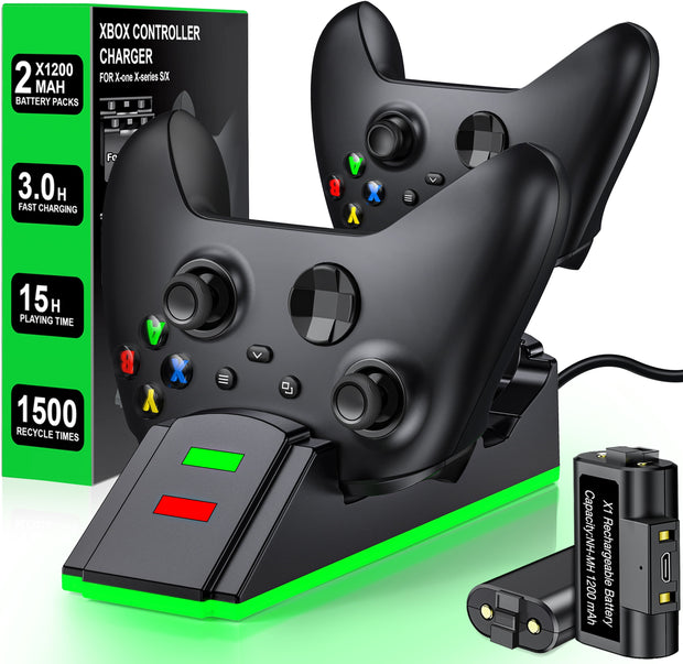 Xbox Controller Charging Station with 2 X 1200Mah(4320Mwh) Rechargeable Battery Pack for Xbox Series X|S/Xbox One/Xbox One S/X/Elite Controller,Black