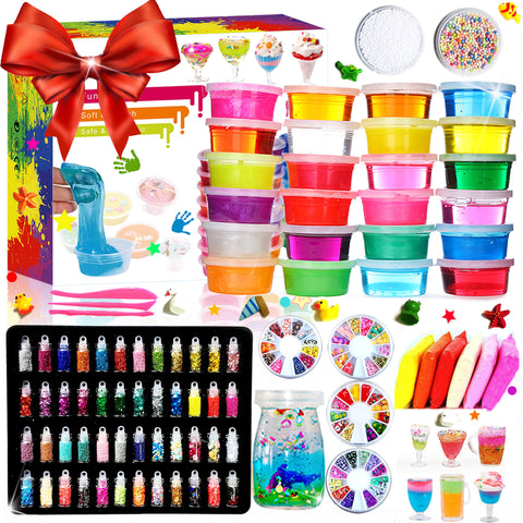 Slime Kit,Slime 24 and Clay 6 DIY Slime Kit for Girls Boys Kids,108Pcs Big Slime Making Kit Clear Slime,48 Glitters,Slime Supplies for Party Favors,Kids Gift Ages 3+