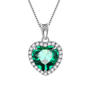 May Birthstone Necklace Women Green Heart Necklace Emerald Crystal CZ 925 Sterling Silver Pendant Jewelry Girl Birthday Mother'S Day Gift