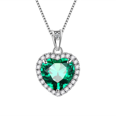 May Birthstone Necklace Women Green Heart Necklace Emerald Crystal CZ 925 Sterling Silver Pendant Jewelry Girl Birthday Mother'S Day Gift