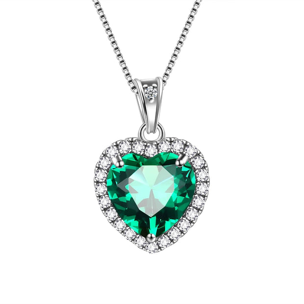 May Birthstone Necklace Women Green Heart Necklace Emerald Crystal CZ 925 Sterling Silver Pendant Jewelry Girl Birthday Mother'S Day Gift