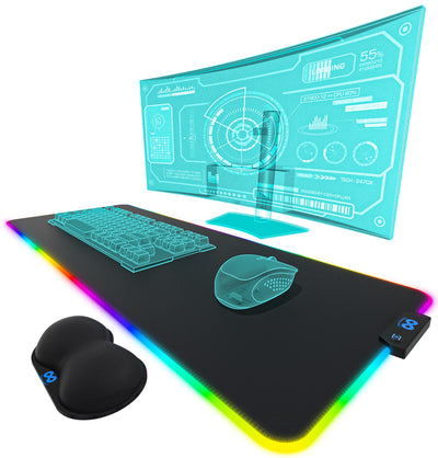 Gaming Mouse Pad - Large Oversized Mouse Pad with Wrist Support, 14 Color Modes, Waterproof Gaming Accessories (Black)