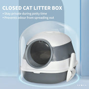 Cat Litter Box with Lid, Covered Litter Box W/ High Sides, Air Freshener, Large Two-Way Entrance Kitty Litter Box, Foldable, Easy Clean, White, and Gray