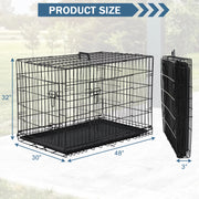 48 Inch Dog Crate, Dog Crates and Kennels for Big Dog Foldable Large Dog Crate for Large Dogs with Handle Double-Door Outdoor Metal Wire Dog Cage with Plastic Tray for Medium Dogs, Black