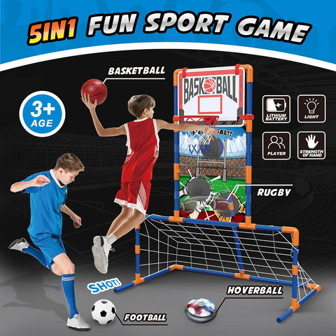 5-In-1 Hover Hockey Soccer Gifts for Boys 4-8, Sports Basketball Rugby Hockey Toys for 4 5 6 7 8 Years Old Boys