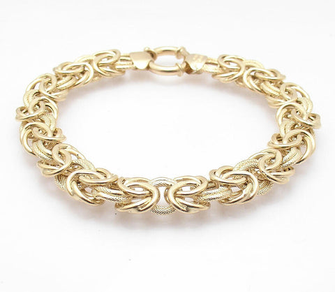 Textured and Polished Alternating Byzantine Bracelet Real 14K Yellow Gold QVC