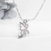 Breast Cancer Awareness Necklace Sterling Silver Pink Ribbon Survivor Pendant