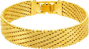 Vintage Flat Basket Weave Bracelet 24K Real Gold Plated for Women and Men (7Mm & 13Mm)