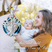 Mom Daugther Jewelry for Women Necklace Sterling Silver Tree of Life Mother and 1 Child Family Tree Pendant Necklaces with Blue Crystal Jewelry Gifts for Her Women Mom Birthday Anniversary