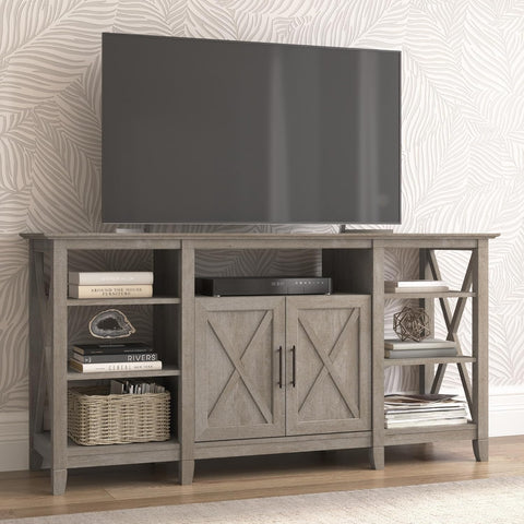 Bush Furniture Key West Tall Stand for 65 Inch TV, Farmhouse Entertainment Center with Storage, Washed Gray