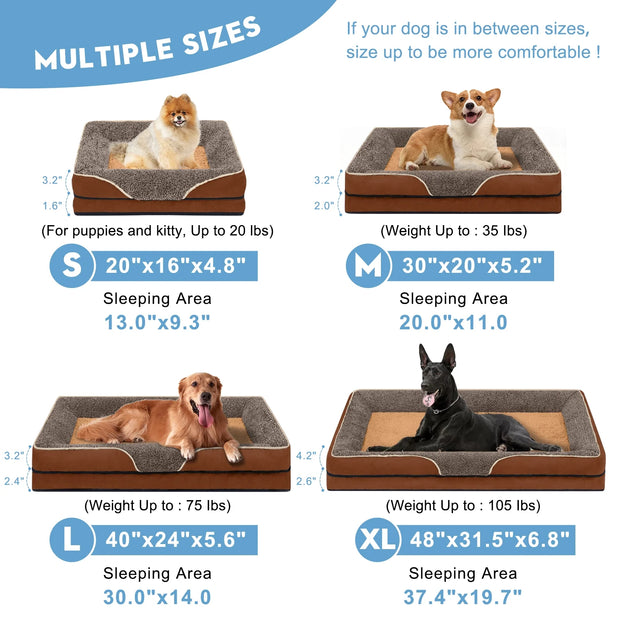 Dog Beds for Small Dogs Orthopedic Dog Bed Sofa Large Medium Small, Supportive Egg Crate Foam Pet Couch Bed with Removable Washable Cover Non Skid Bottom, S, Brown