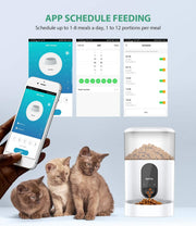 Automatic Cat Feeder, Wifi Dog Food Dispenser with Voice Recorder Programmable Portion Control up to 10 Meals per Day, Auto Food Feeder with Desiccant Bag for Small & Medium Pets 4L (White)