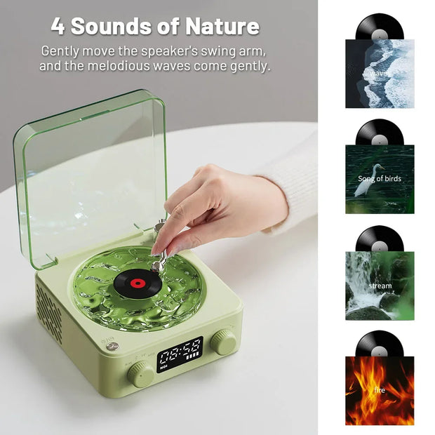 Waves Vinyl Player Bluetooth Speaker with White Noise Dynamic RGB Light Retro Vatage Sleep Aid Turntable Speaker Home Theater