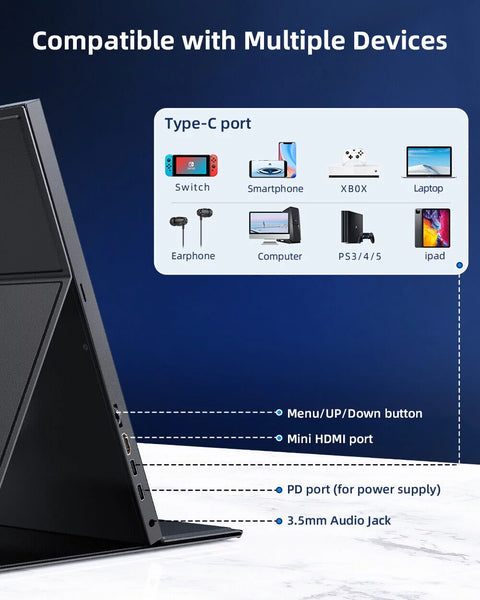 Monitor 17.3" 2K Gaming Monitor IPS Panel Desktop LCD Monitor HDMI USB C Screen