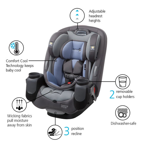 Grow and Go Comfort Cool All-In-One Convertible Car Seat, Tide Pool, Toddler