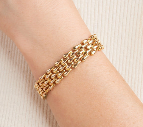 Women'S 18Kt Gold over Brass Interlocking High-Polish Multi-Row Bracelet, 7.5"