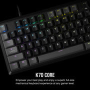 K70 CORE RGB Wired Gaming Mechanical Keyboard with Pre-Lubricated  MLX Red Linear Key Switches, Media Control Dial, Sound Dampening, Icue Compatibility, QWERTY NA Layout - Grey