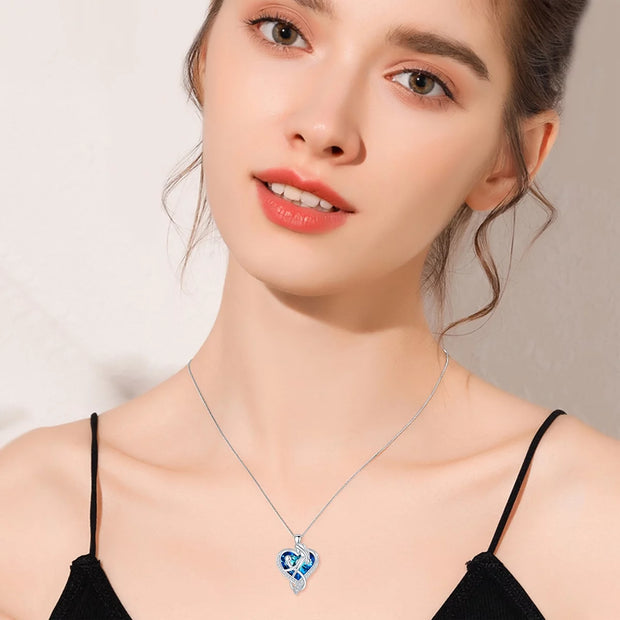 Gifts for Mom S925 Sterling Silver Mom and 1 Child Necklace with Blue Heart Crystal Pendant Jewelry Gifts for Women Mother New Mom Birthday Gifts for Mom from Daughters/Sons