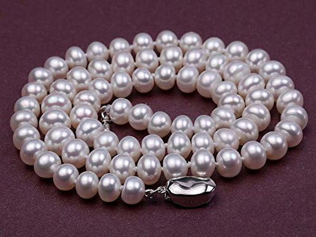 Necklace Classic Near-Round White Cultured Freshwater Pearl Necklace Strand for Women 20"