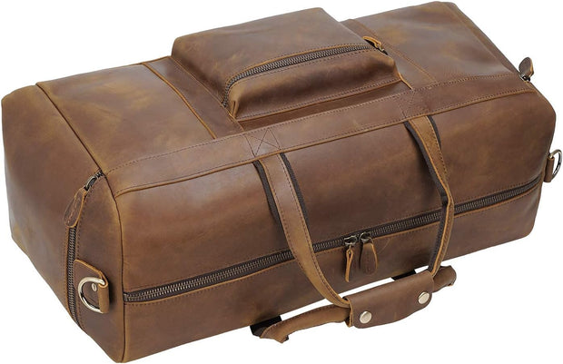 Thick Full Grain Leather Duffle Bag for Men Big Travel Overnight Weekend Sports Gym Bag