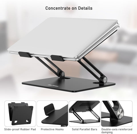 Laptop Stand, Adjustable Laptop Riser with Slide-Proof Silicone and Protective Hooks, Laptop Stand for Laptop up to 17 Inches, Laptop Holder Compatible for Macbook, Laptop-Black