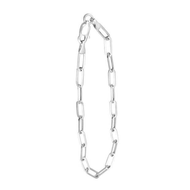 Polished Paperclip Chain Bracelet 7 Inch 3.2 Mm 14K White Gold