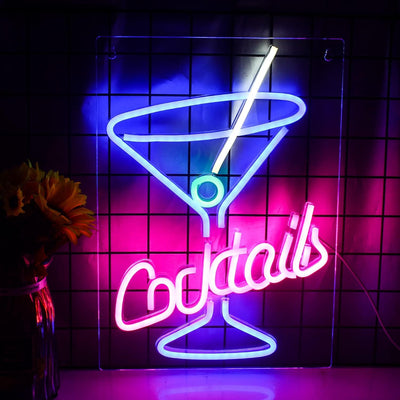 Cocktails Neon Sign, LED Sign Cocktail Glass Shaped Neon Lights Neon Bar Signs Martini Neon Signs for Wall Decor Neon Sign for Man Cave for Bar Shop Beer Bar Night Club