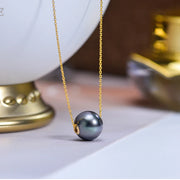 Real 18K Gold Pearl Pendant Necklace for Women,Tahitain Black Pearl Necklace Pendant Yellow Gold Chain Jewelry