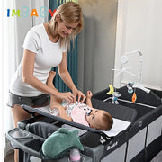 Newborn Baby Bed Multifunctional Baby Cribs Foldable Baby Cot with Diaper Table Crib Cradle Double Decker Cribs for Baby