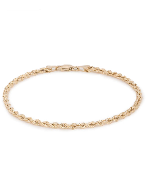 10K Yellow Gold Hollow Rope Chain Bracelet and Anklet for Men & Women, 2.5Mm