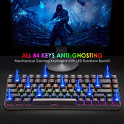 Wired Gaming Keyboard Rainbow Backlit Mechanical Keyboard Type-C 84 Keys Full Keys Anti-Ghosting for PC Gamers Work Office Blue Switch & Red Switch