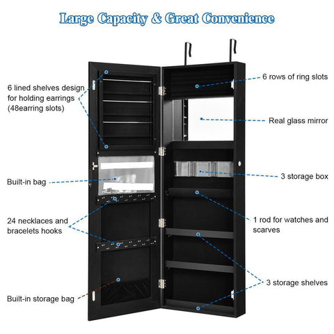 Wall and Door Mounted Jewelry Box Cabinet Lockable Storage Organizer