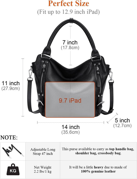 Genuine Leather Handbags for Women Hobo Shoulder Bag Ladies Leather Tote Bag