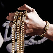 14K REAL Gold Plated Miami Cuban Link Chain 316L Stainless Steel Necklace or Bracelet with Iced Out Diamond Clasp for Men Women(Custom Box and Pouch Packing, Christmas Gift)