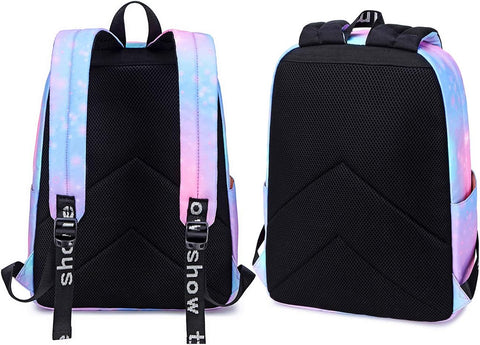 Kids School Backpack for Girls Elementary Student Bags with Insulated Lunch Bag Pencil Case 3 in 1 Bookbags Galaxy Cloud Multi-Color Stylish Pattern