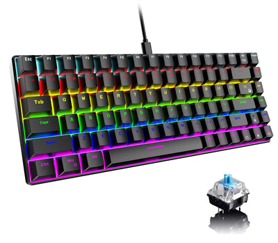 Wired Gaming Keyboard Rainbow Backlit Mechanical Keyboard Type-C 84 Keys Full Keys Anti-Ghosting for PC Gamers Work Office Blue Switch & Red Switch