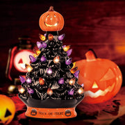 Ceramic Tree - Halloween Decoration Made with Ceramic, Orange Pumpkin Head-Home Decoration-Trick or Treat- over 35 Multicolor Bulbs, LED Light up by Battery - Black, 9 Inch